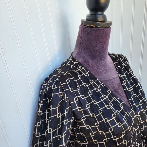 NWT Haver London Top Womens Black Beige Gold Flowy Puff Sleeve Smocked Waist S - Picture 6 of 15